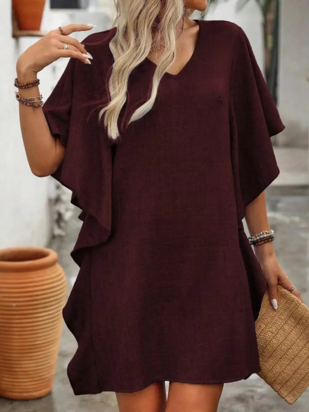 V Neck Mini Dress