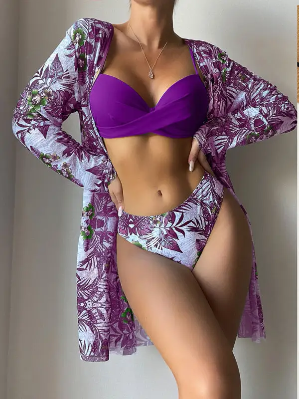 Layered Mesh Split Matching Swim Cover Up