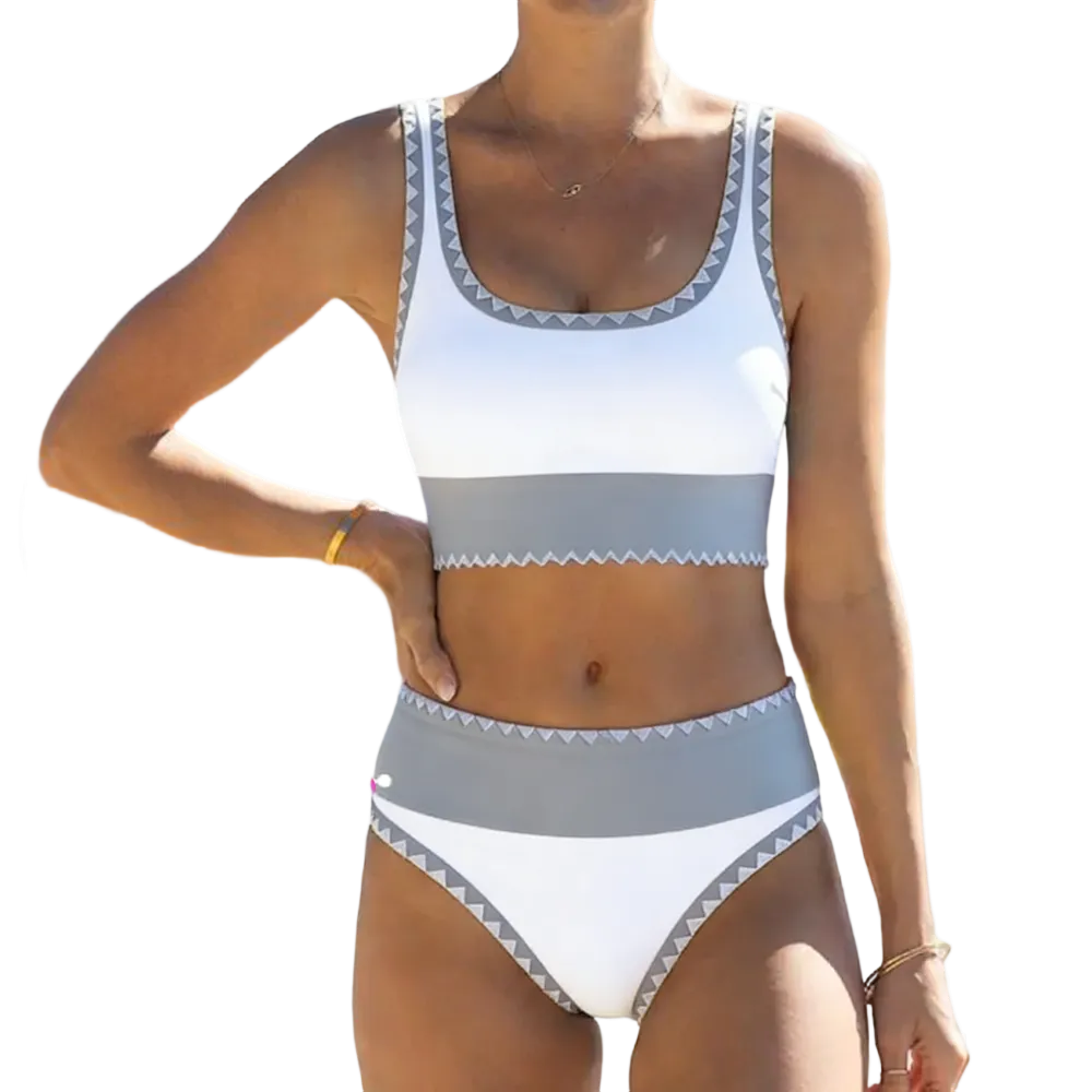 Patchwork Sports Three-Piece Bikini Set