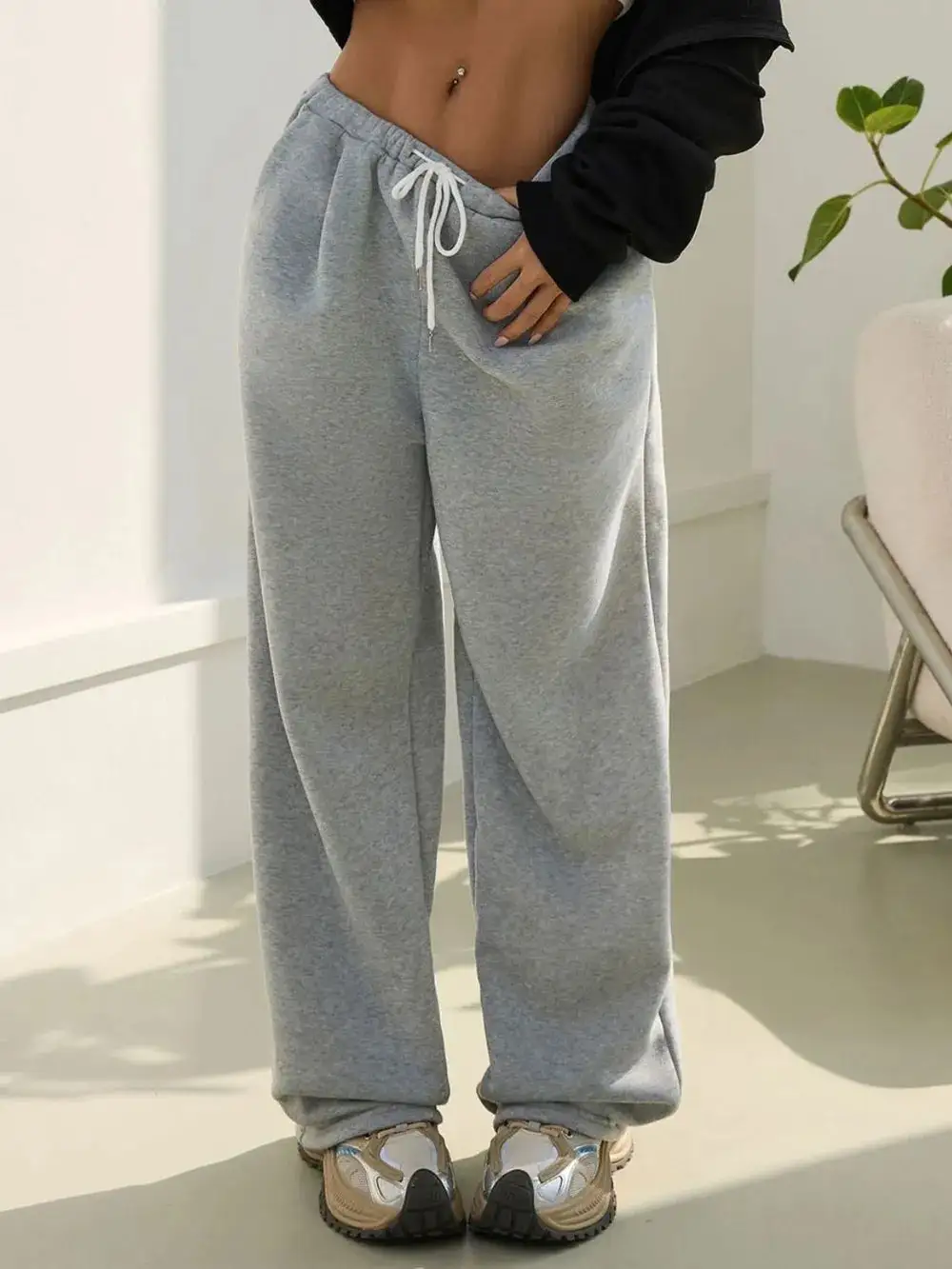 Gathered Wide Leg Drawstring Pants