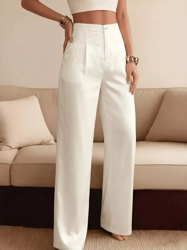 Lace Waist Wide Leg Pants