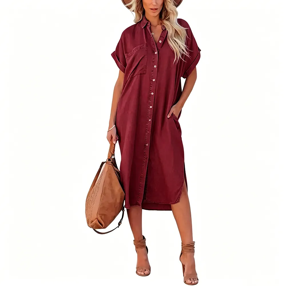 ⏰Hot Sale-Women's Loose-Fit Mid-Length Denim Shirt Dress🔥8-Pack - All Colors Included