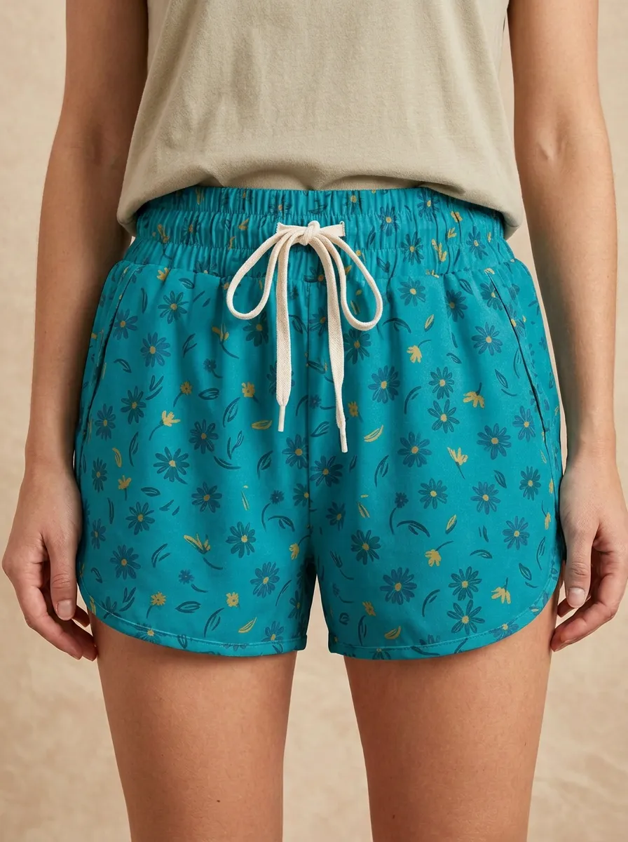 Women's Muted Floral Curved-Hem Casual Shorts