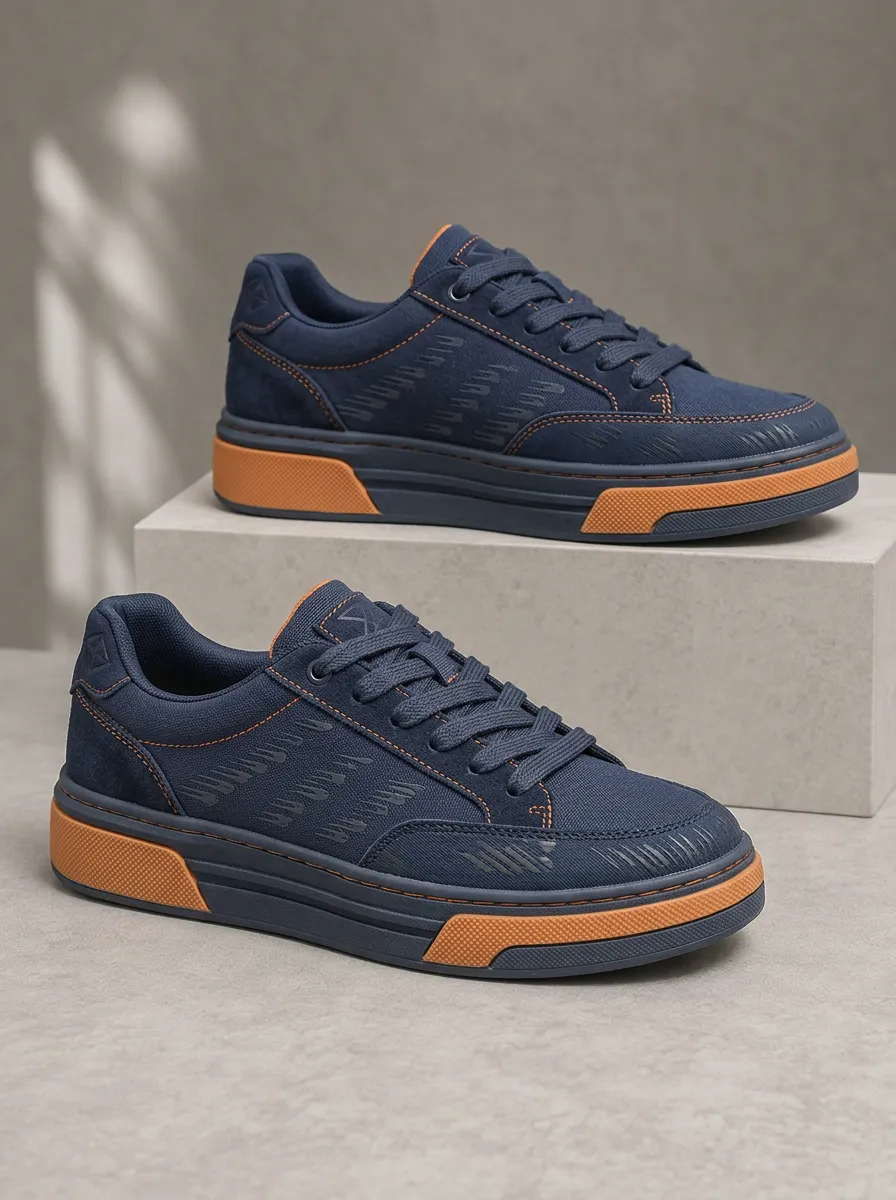 Men's Contrast Stitched Patterned Skate Shoes
