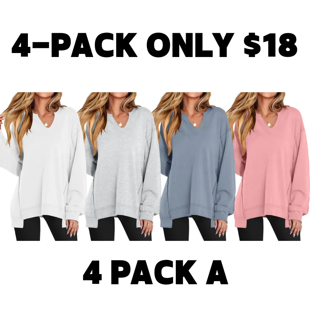 Women's Oversized Sweatshirt V Neck Long Sleeve Tunic Lightweight Pullover