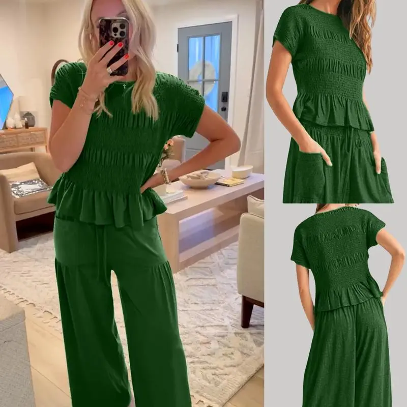 Women’s 2-Piece Smocked Top & Wide-Leg