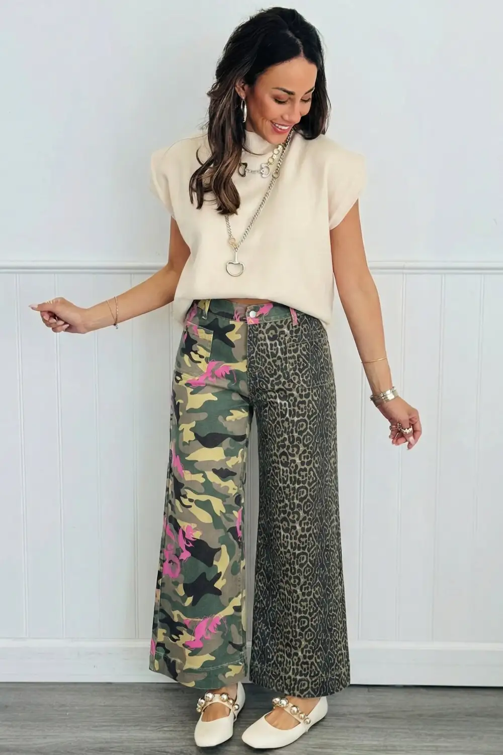 Straight Leg Patchwork Denim Jeans