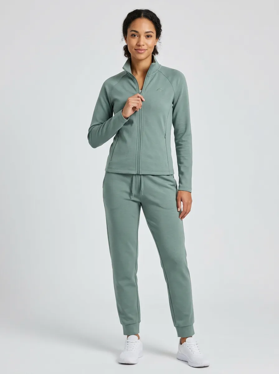 Women's Sage Green Raglan Sleeve Zip-Up Jacket & Jogger Set
