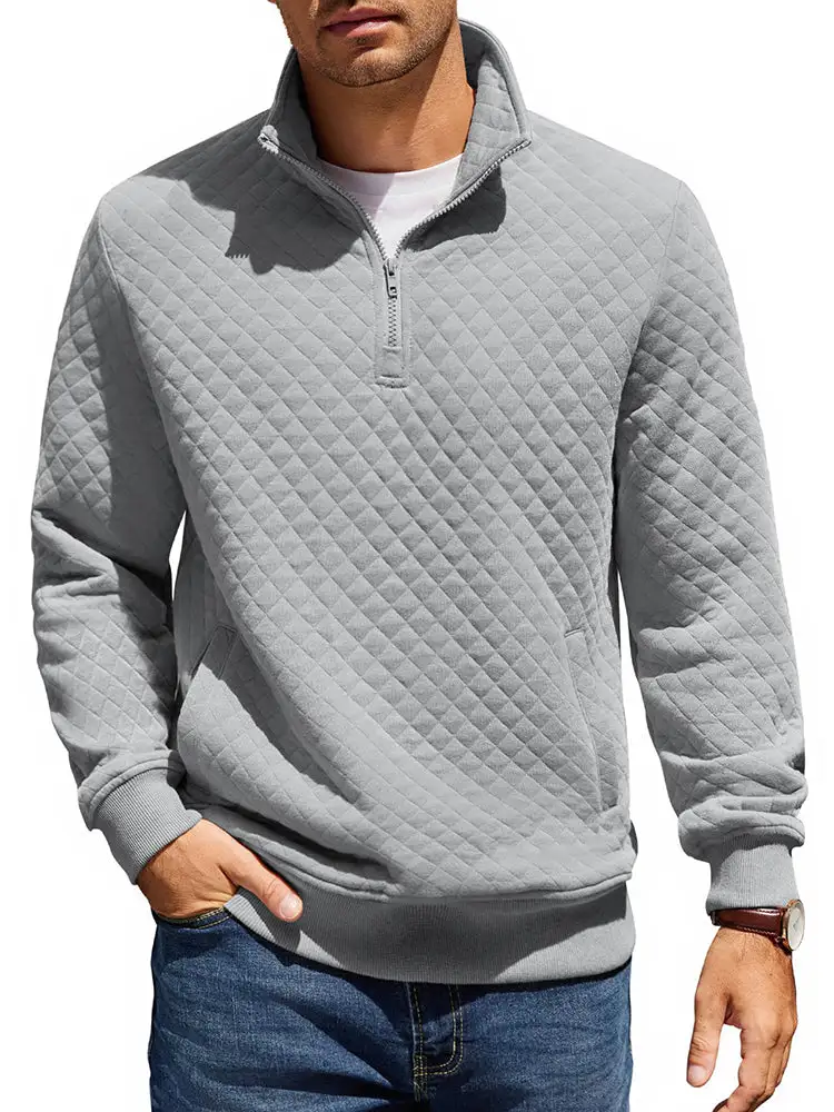 Trendy Quarter Zip Pullover Quilted Sweatshirt Hoodie