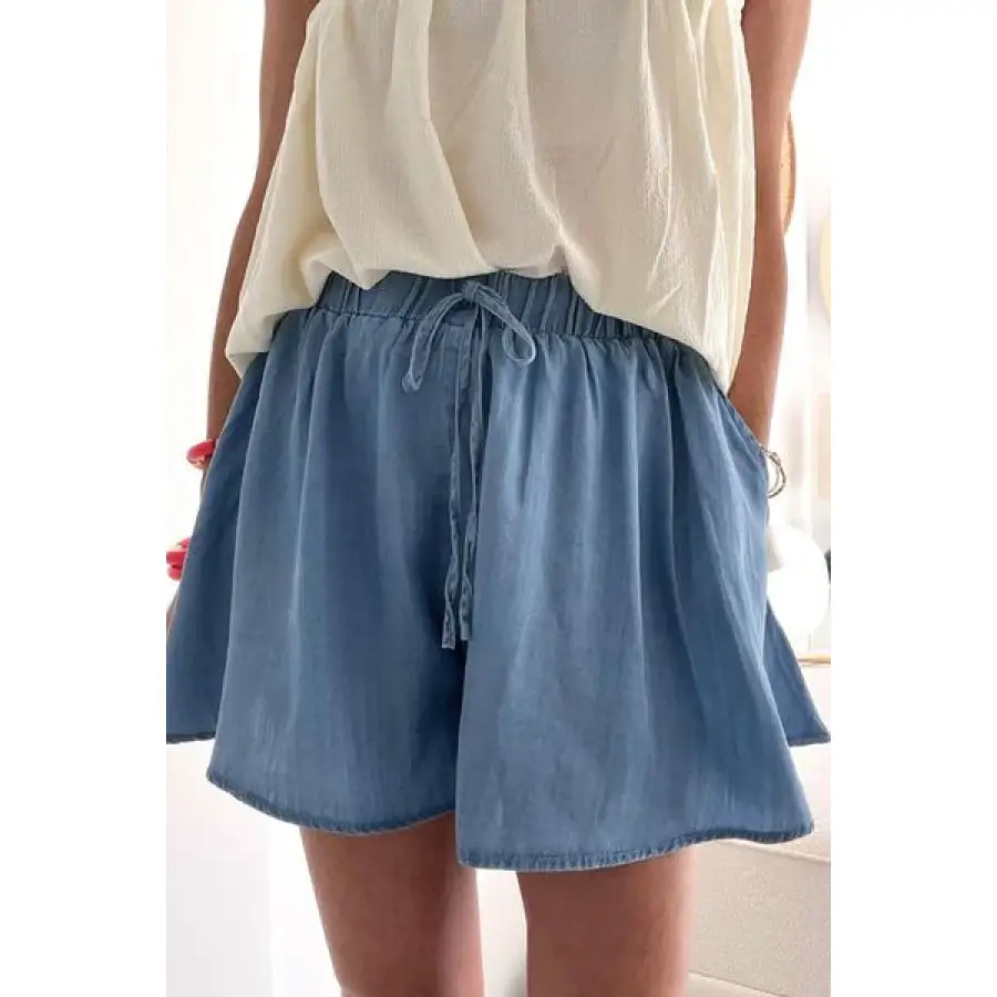 Elastic Waist Wide Leg Denim Shorts