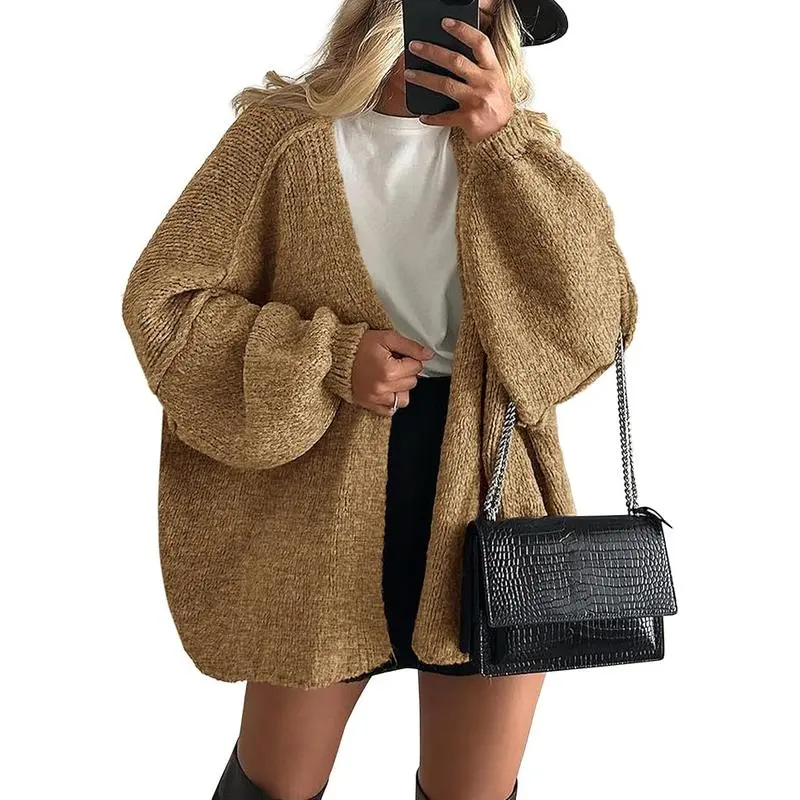 Womens Oversized Cardigan Sweaters 2025 Fall Long Lantern Sleeve Knit Open Front Lightweight Sweater Knitwear Womenswear