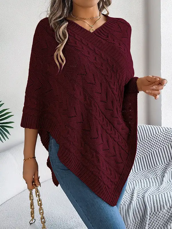 V-Neck Half Sleeve Relaxed Fit Knit Cape