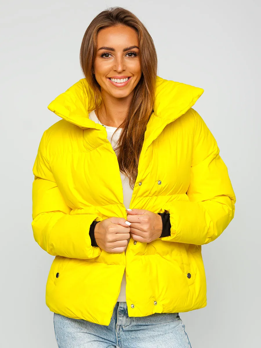 Women's Yellow Quilted Winter Jacket Without Hood