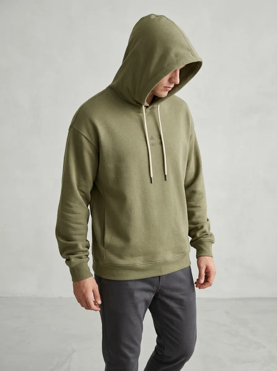 Men's Minimalist Geometric Triangle Printed Olive Hoodie
