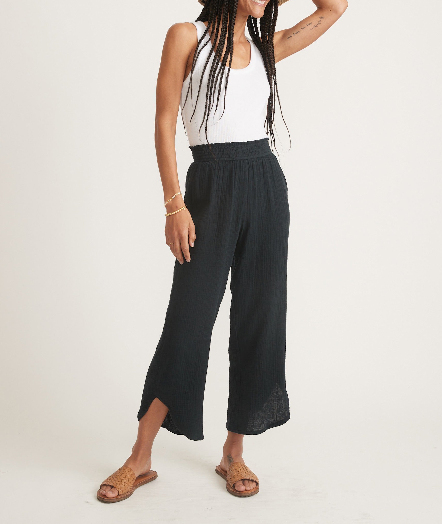 Black Elastic-Waist Trousers