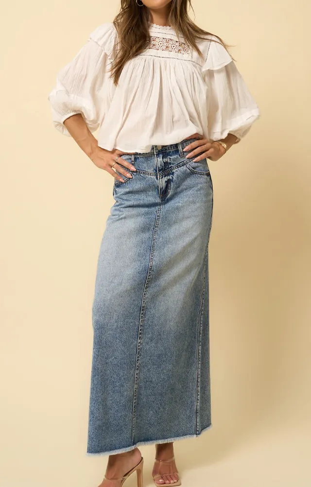 High-Rise Flared Casual Denim Skirt
