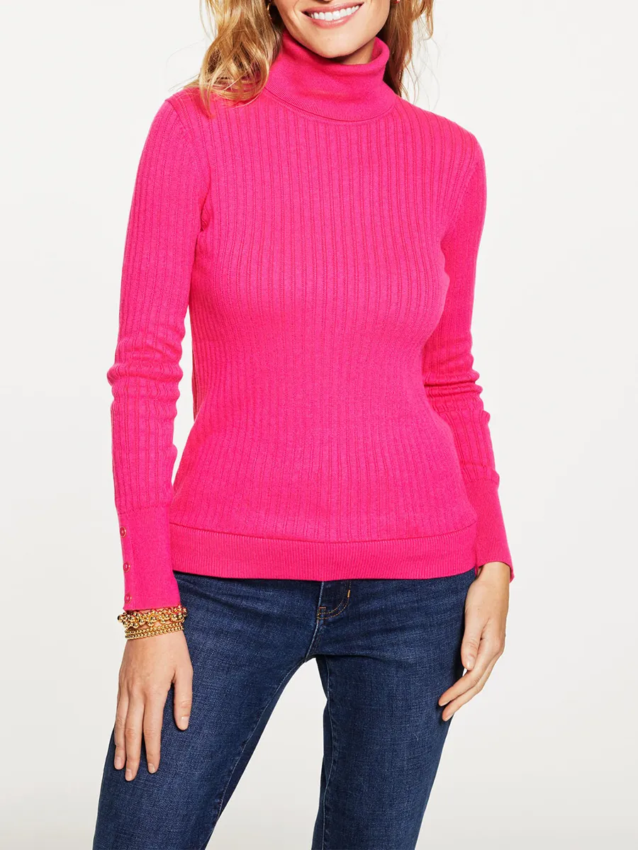 Lady'S Simple And Fitted Ribbed High-Neck Sweater
