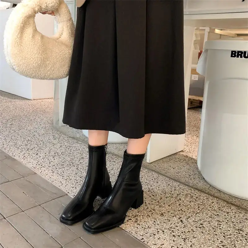 Leather Loafer Square-Toe Ankle Boots