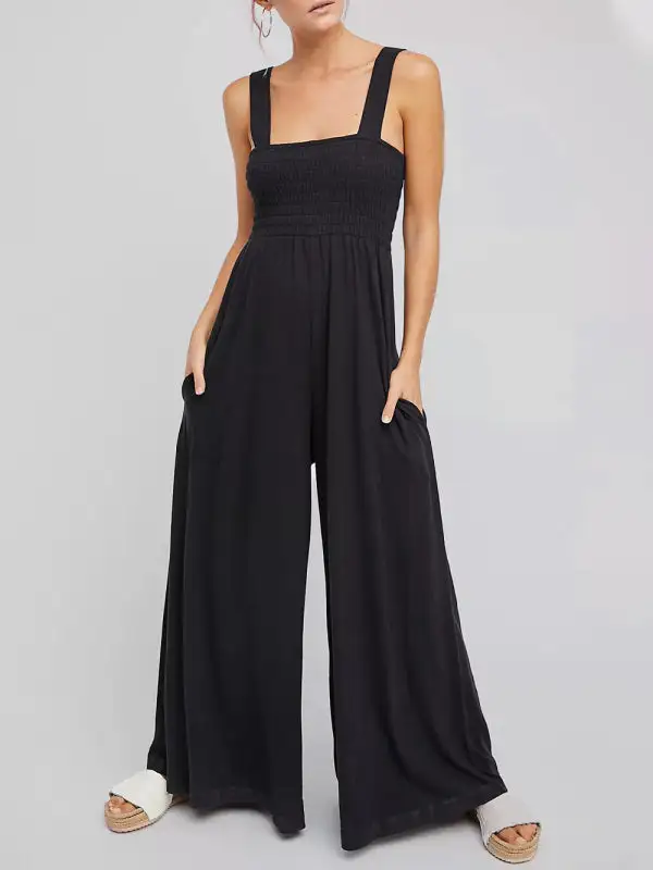 Square Neck Slim Pleated Jumpsuit
