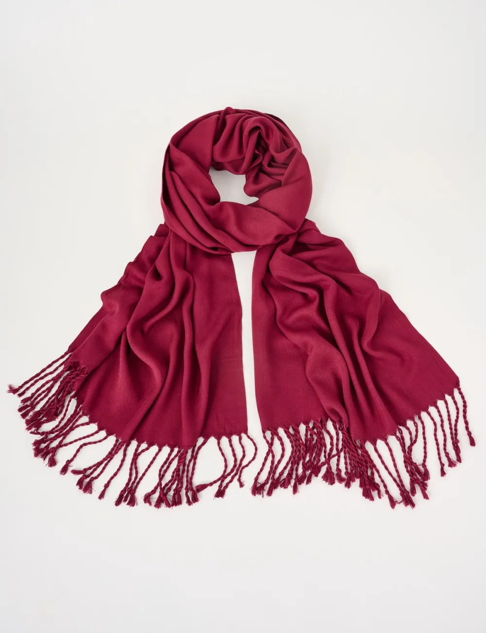 Elegant Cranberry Red Fringe Scarf