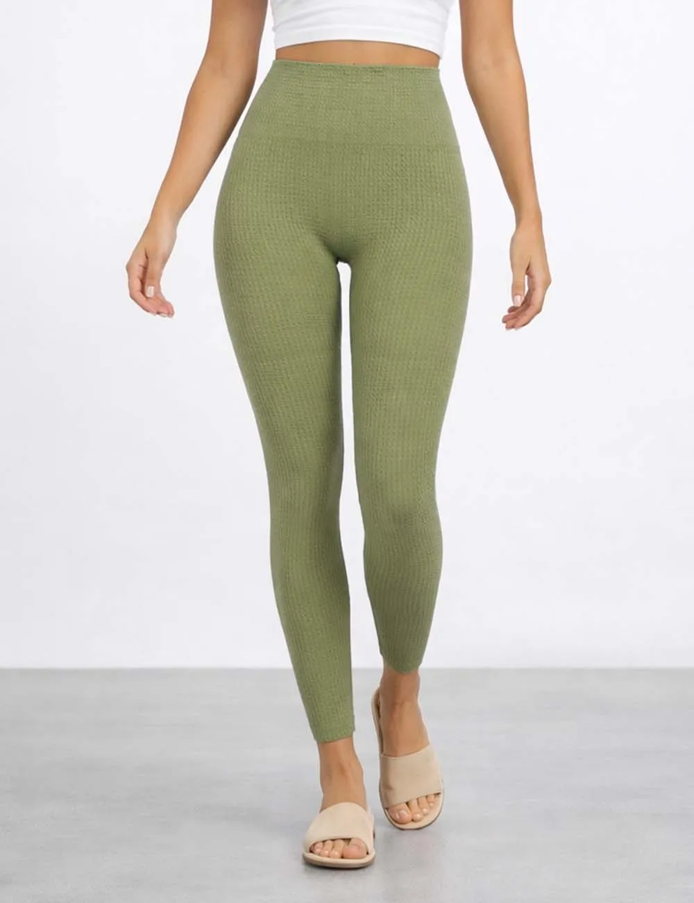 Casual Waffle Elastic Waist Solid Color Yoga Pants
