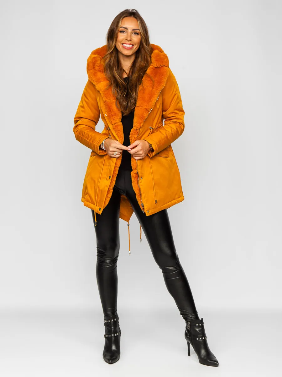 Camel women's winter parka with hood