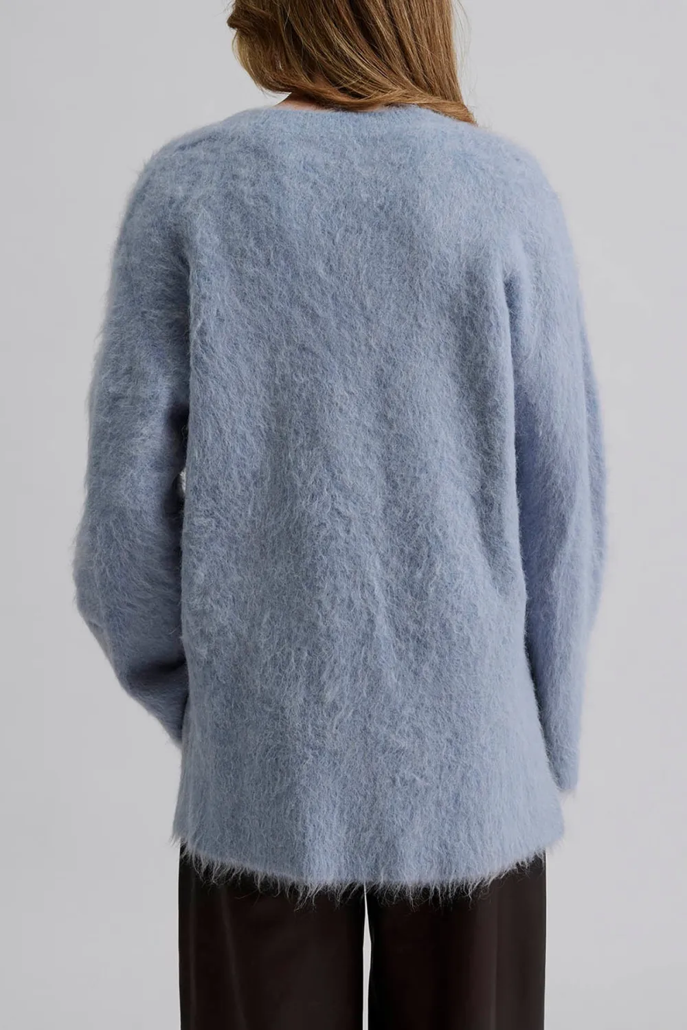 Fuzzy V Neck Button Front Cardigan