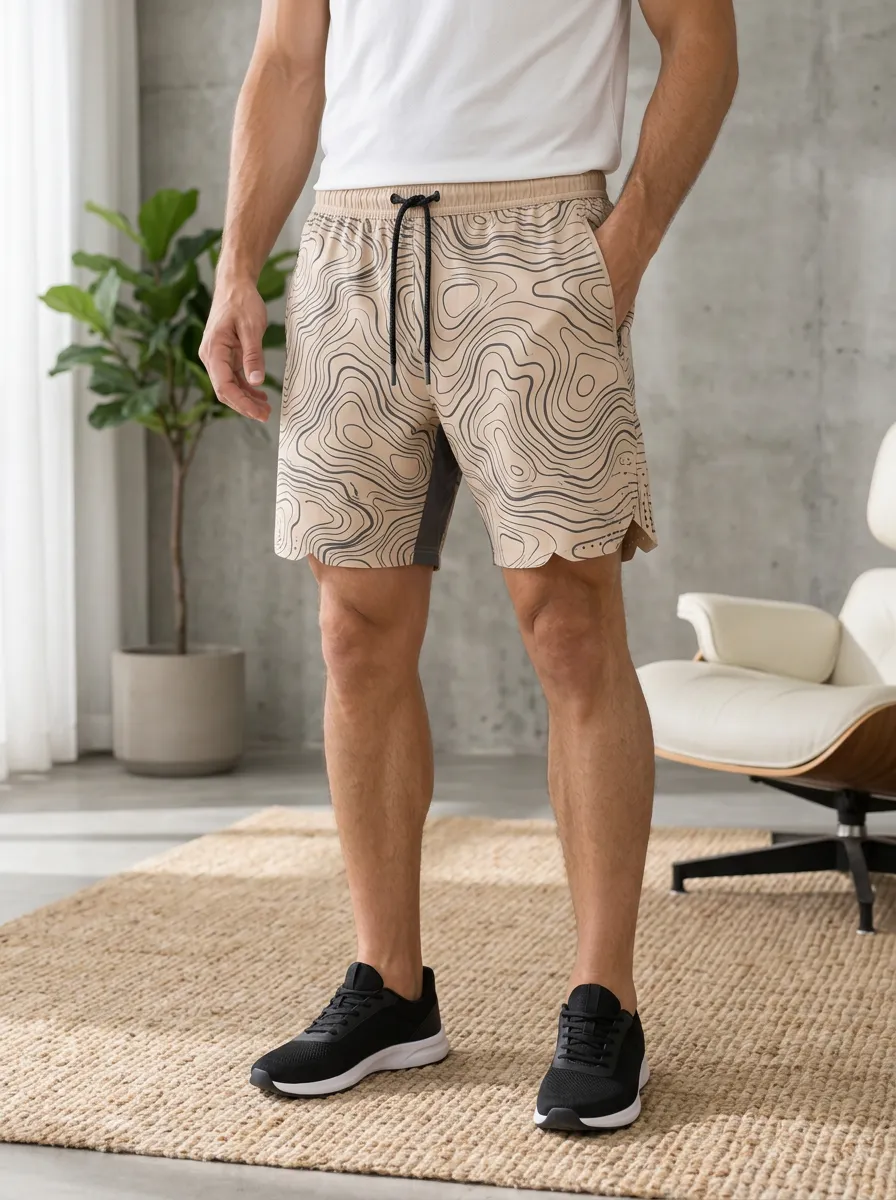 Men's Hiking Lover Topographic Map Printed Athletic Shorts