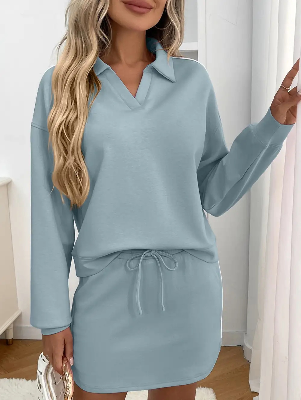 Sport Collar Top Skirt Set