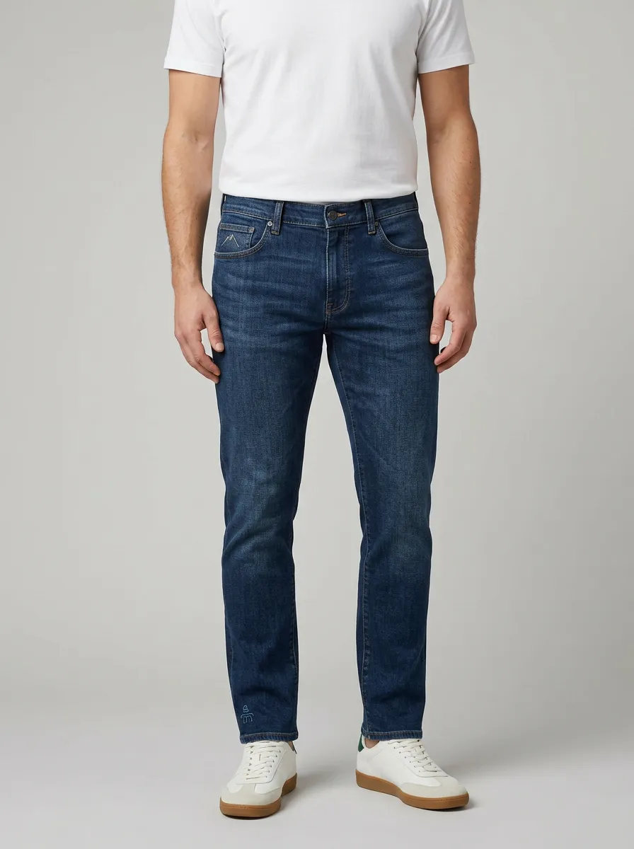 Men's Classic Flexible Mountain Logo Embroidered Stretch Denim Jeans