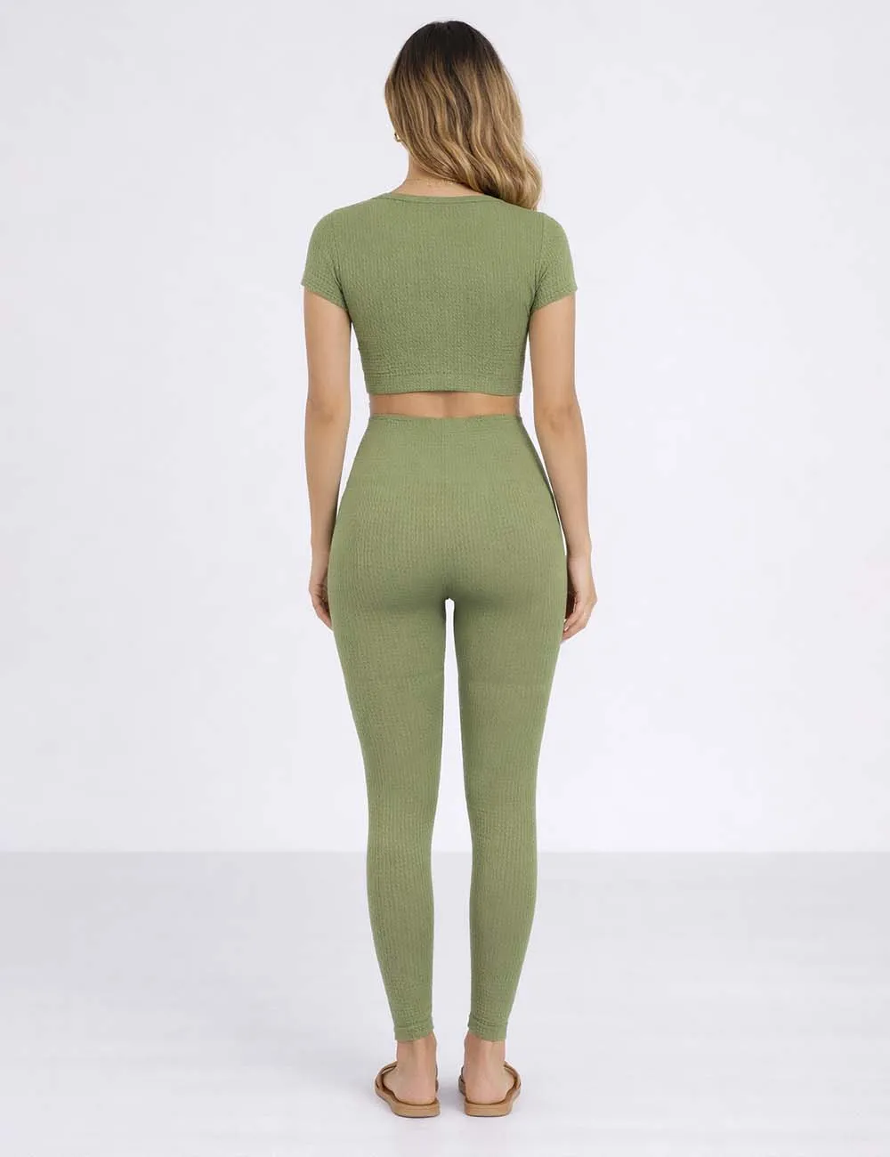 Casual Waffle Elastic Waist Solid Color Yoga Pants