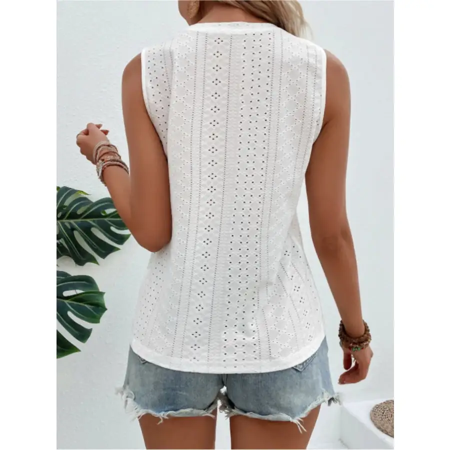 Eyelet Round Neck Tank