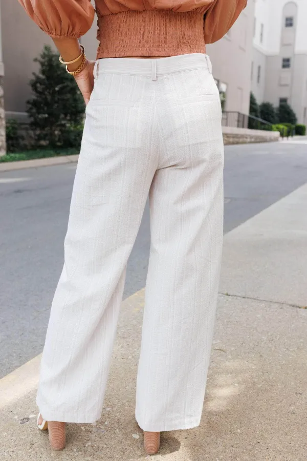 Striped Mid-Rise Wide-Leg Straight-Leg Trousers
