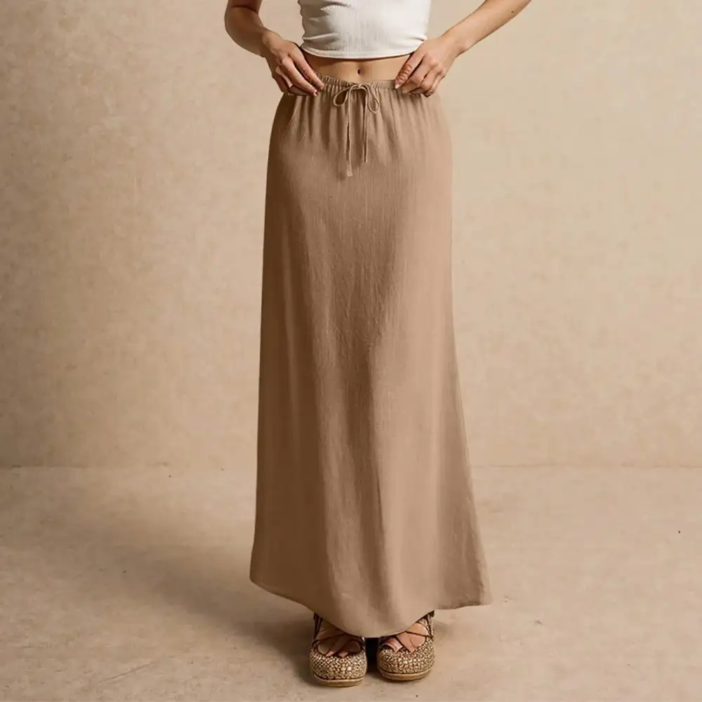 Satin A-Line Drawstring Skirt