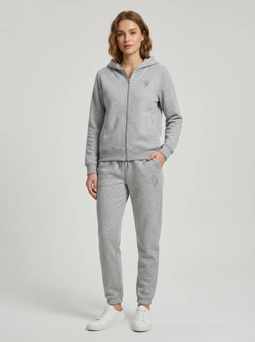 Women's Heather Grey Zip-Up Hoodie Jacket & Jogger Set