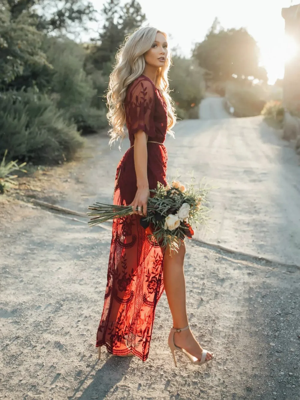 The Tempting Red Sheer Mesh Lace Dress