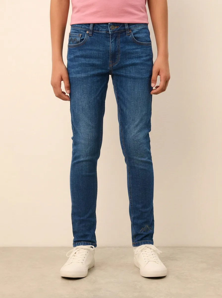 Men's Modern Comfort Mountain Graphic Embroidered Stretch Denim Jeans
