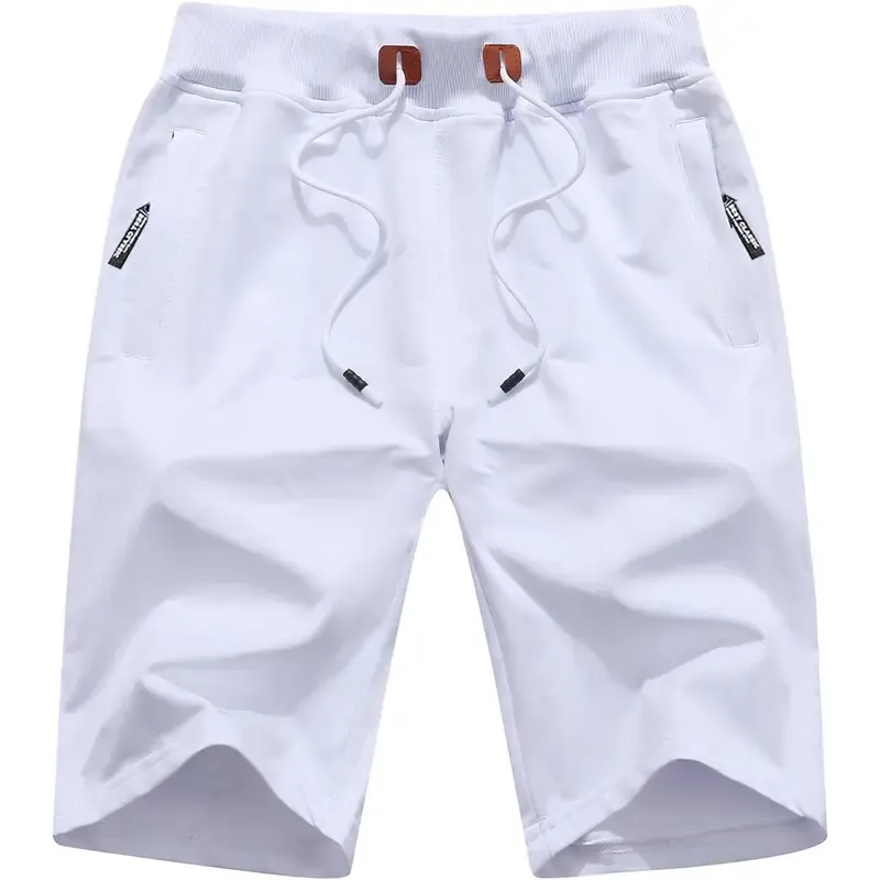 Men's drawstring shorts with zip pockets, elastic waistband, casual loungewear shorts