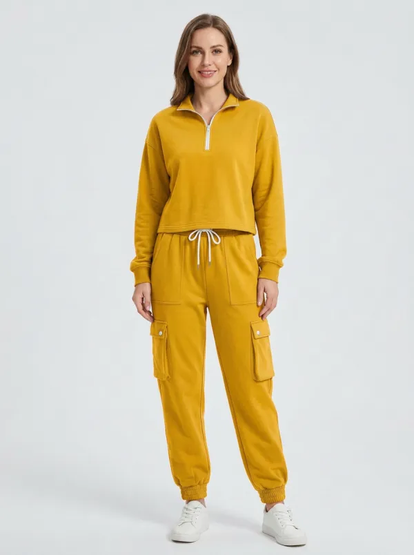 Women's Multi-Pocket Cargo Quarter-Zip Active Jogger Set