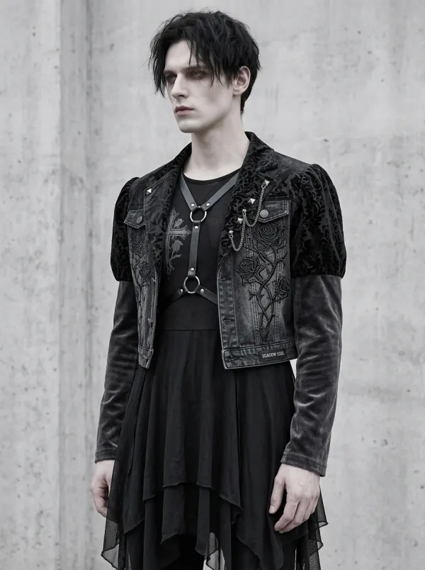 Men's Gothic Rose Cross Embroidered Printed Jacket