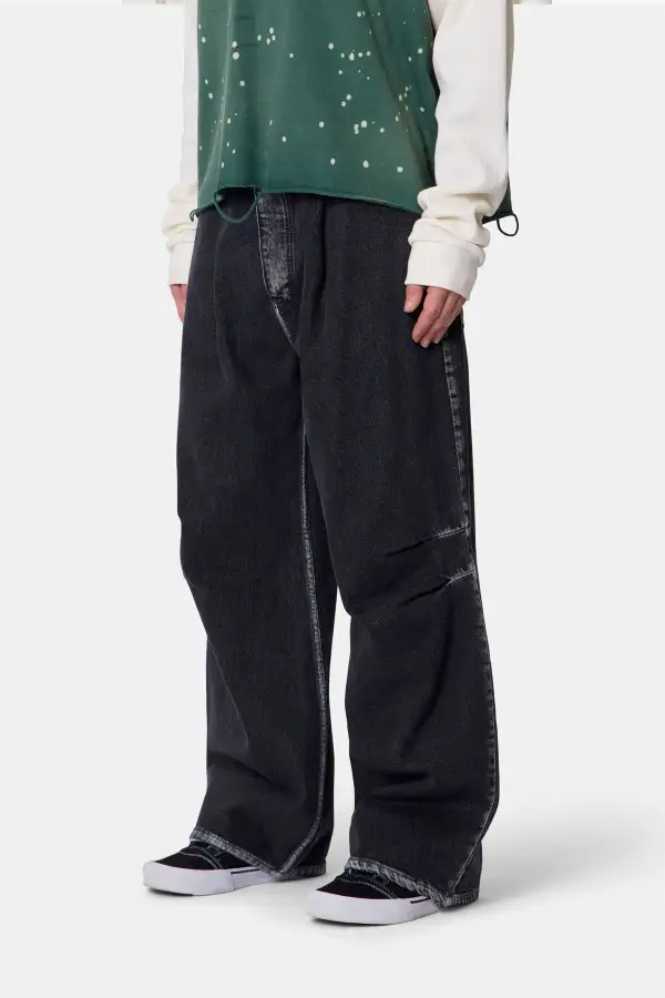 Relaxed Raw Finish Pleated Jeans