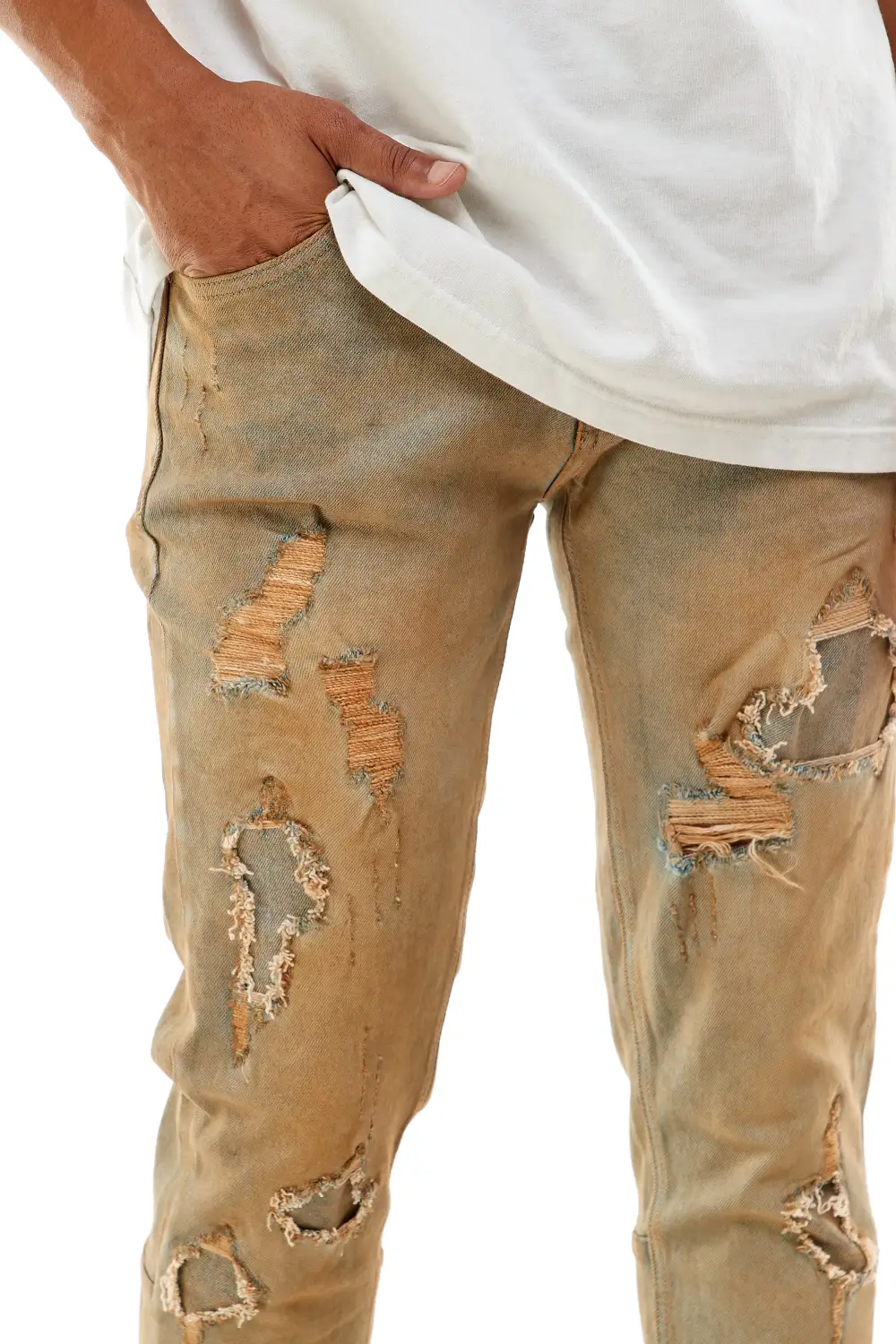 Men's Utility Skinny Distressed Patchwork Jeans