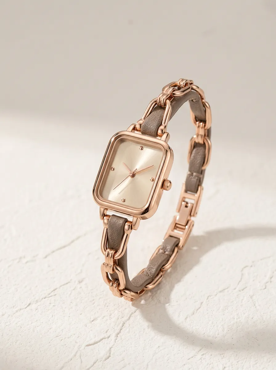 Rose Gold Rectangular Chain-link Watch