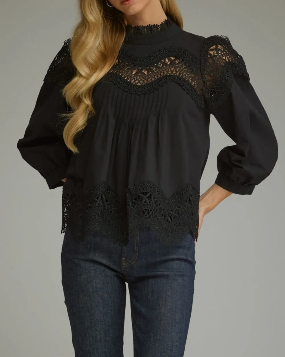 Pintuck Lace Trim Top