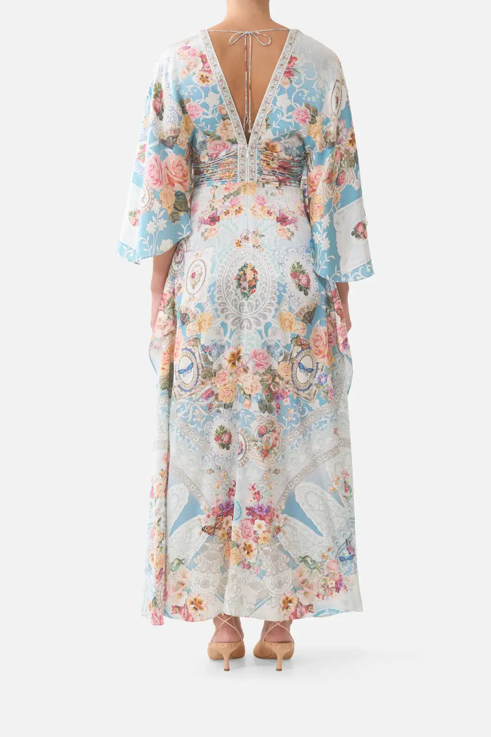 V-Neck Lace Up Detail Long Dress