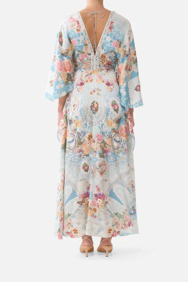 V-Neck Lace Up Detail Long Dress
