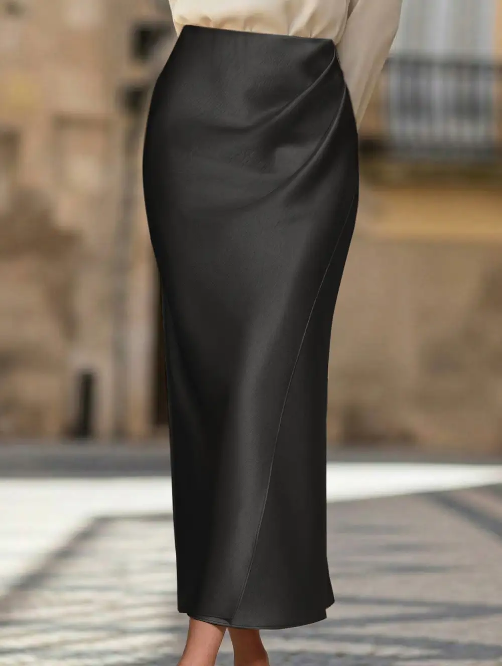 Satin Elastic Waist Bodycon Skirt