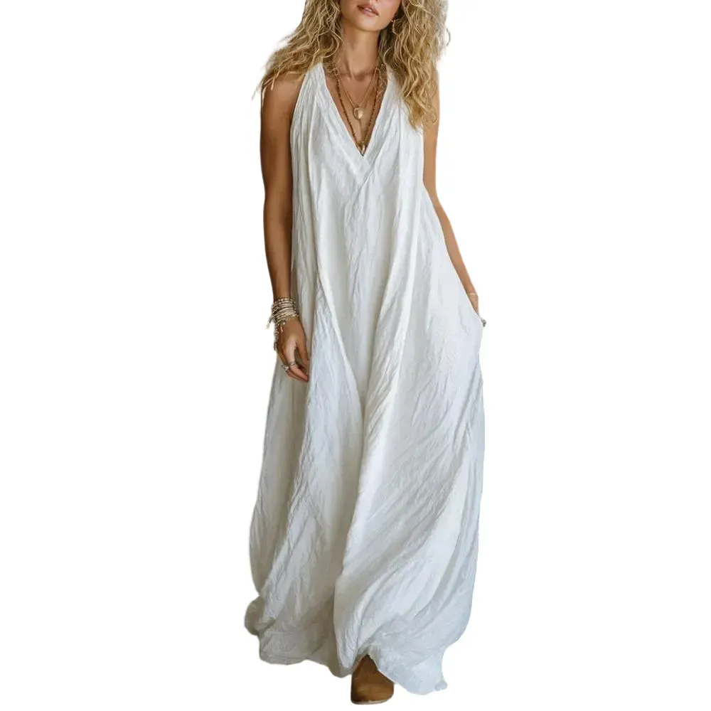 Women's Casual Boho Breeze Halter Maxi Jumpsuit