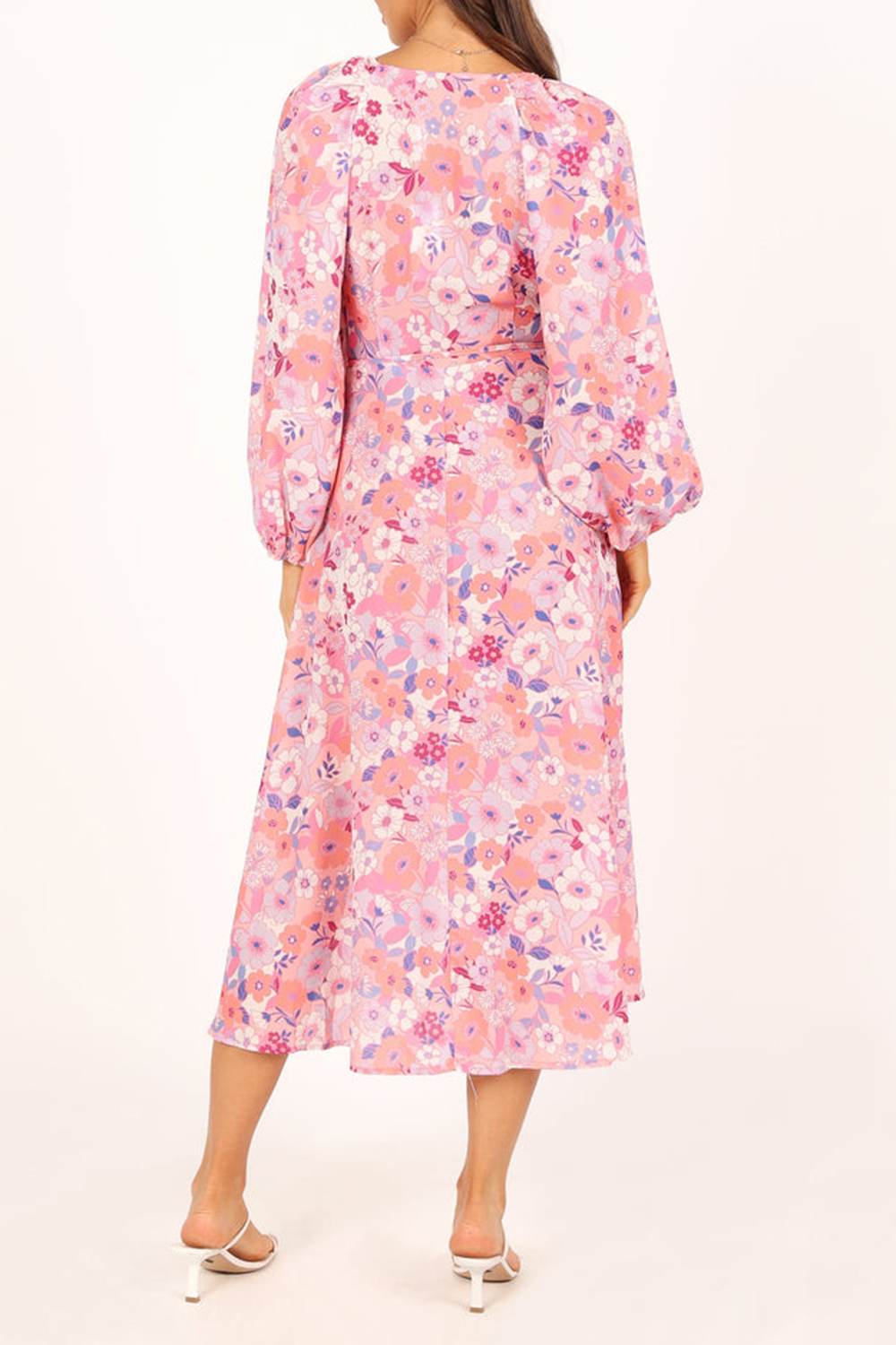 PINK FLORAL LONG SLEEVE MIDI DRESS
