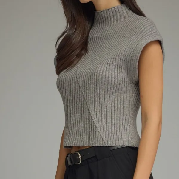 Relaxed Mock Neck Ribbed Top
